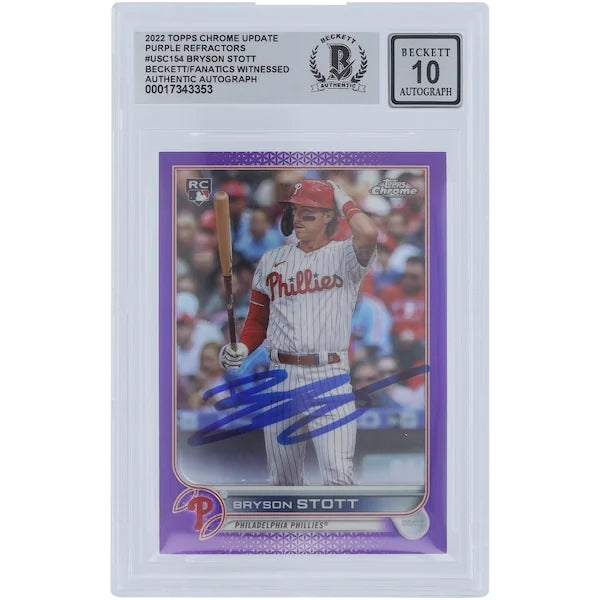 Bryson Stott Signed 2022 Topps Chrome Update Purple Refractor #USC154 | Beckett Authentica