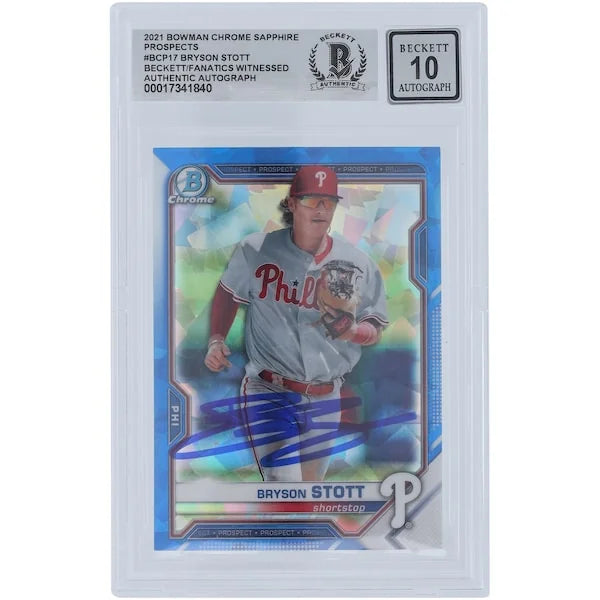Bryson Stott Signed 2021 Bowman Chrome Sapphire Prospects #BCP-17 | Graded 10