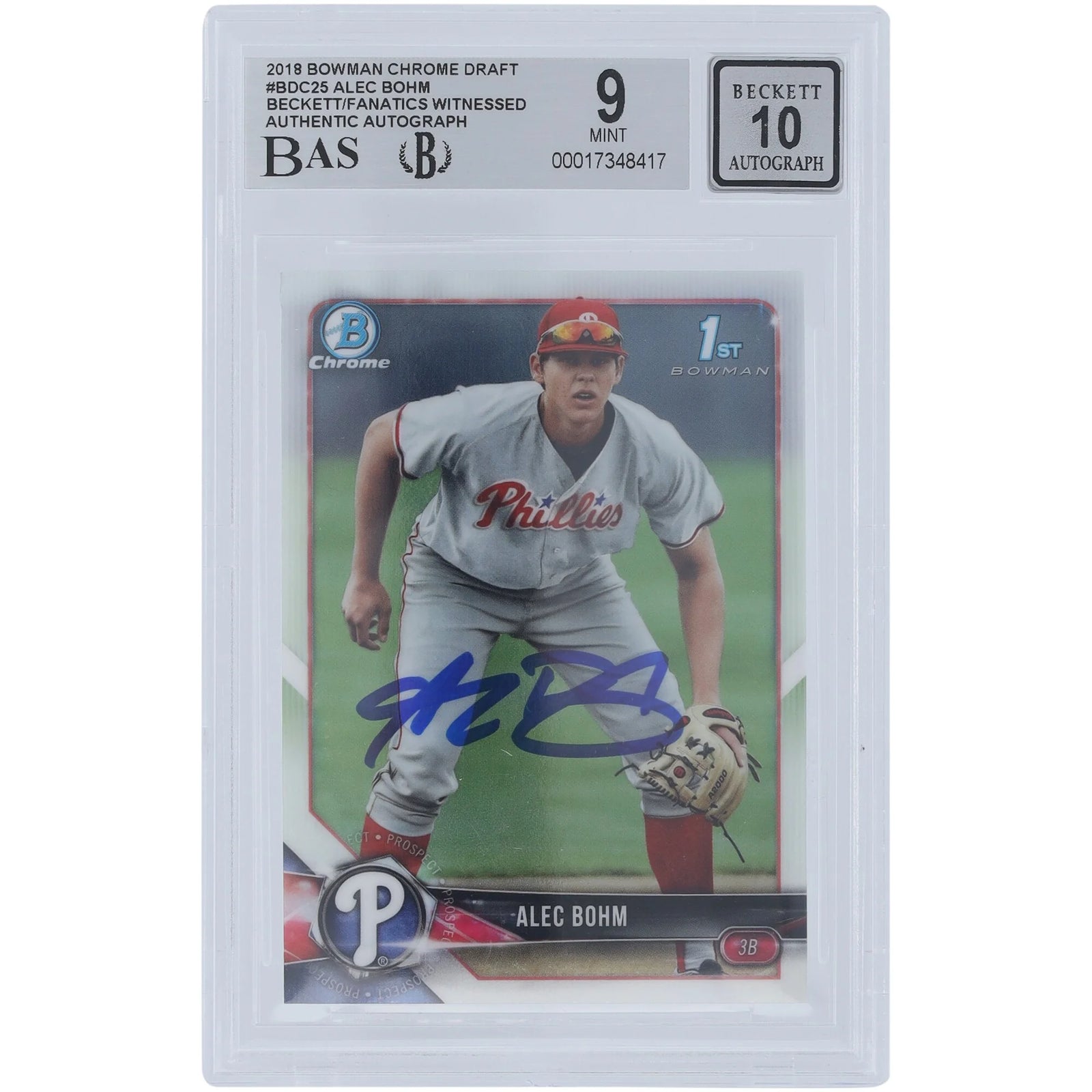 Alec Bohm Signed 2018 Bowman Chrome Draft #BDC-25 Card | Beckett Graded 9