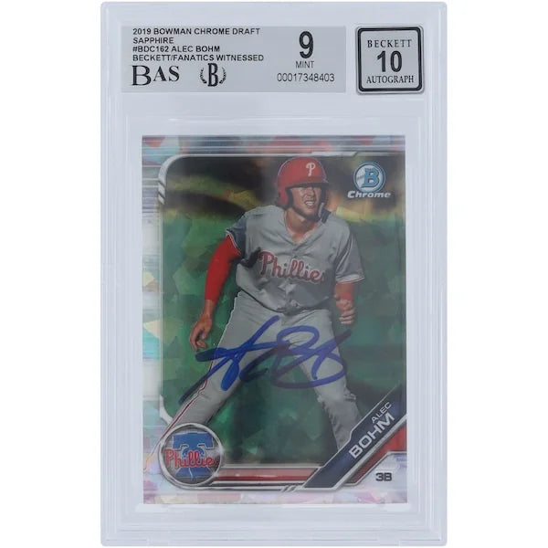 Alec Bohm Signed 2019 Bowman Chrome Draft Sapphire Card | Beckett Grade 9