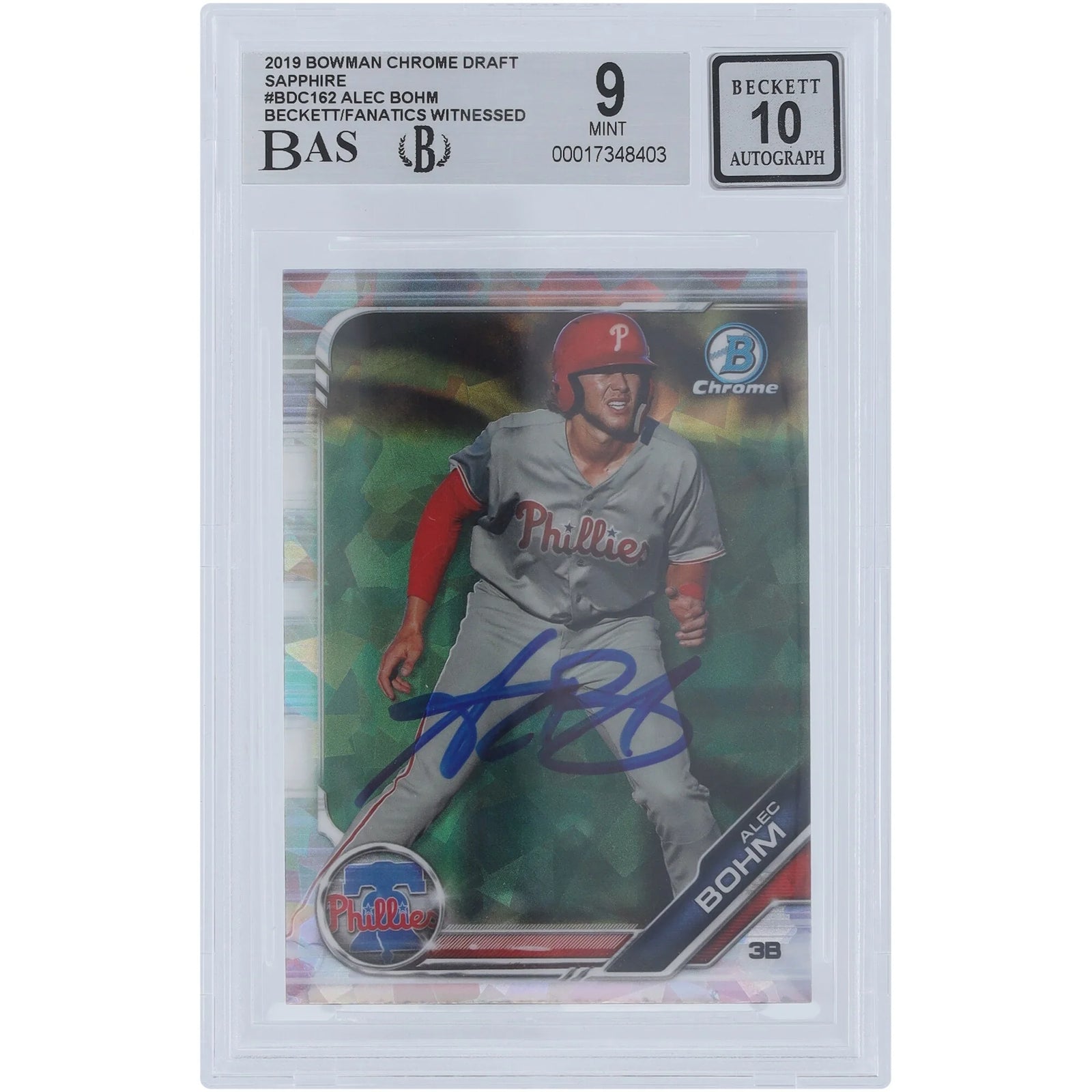 Alec Bohm Signed 2019 Bowman Chrome Draft Sapphire Card | Beckett Grade 9