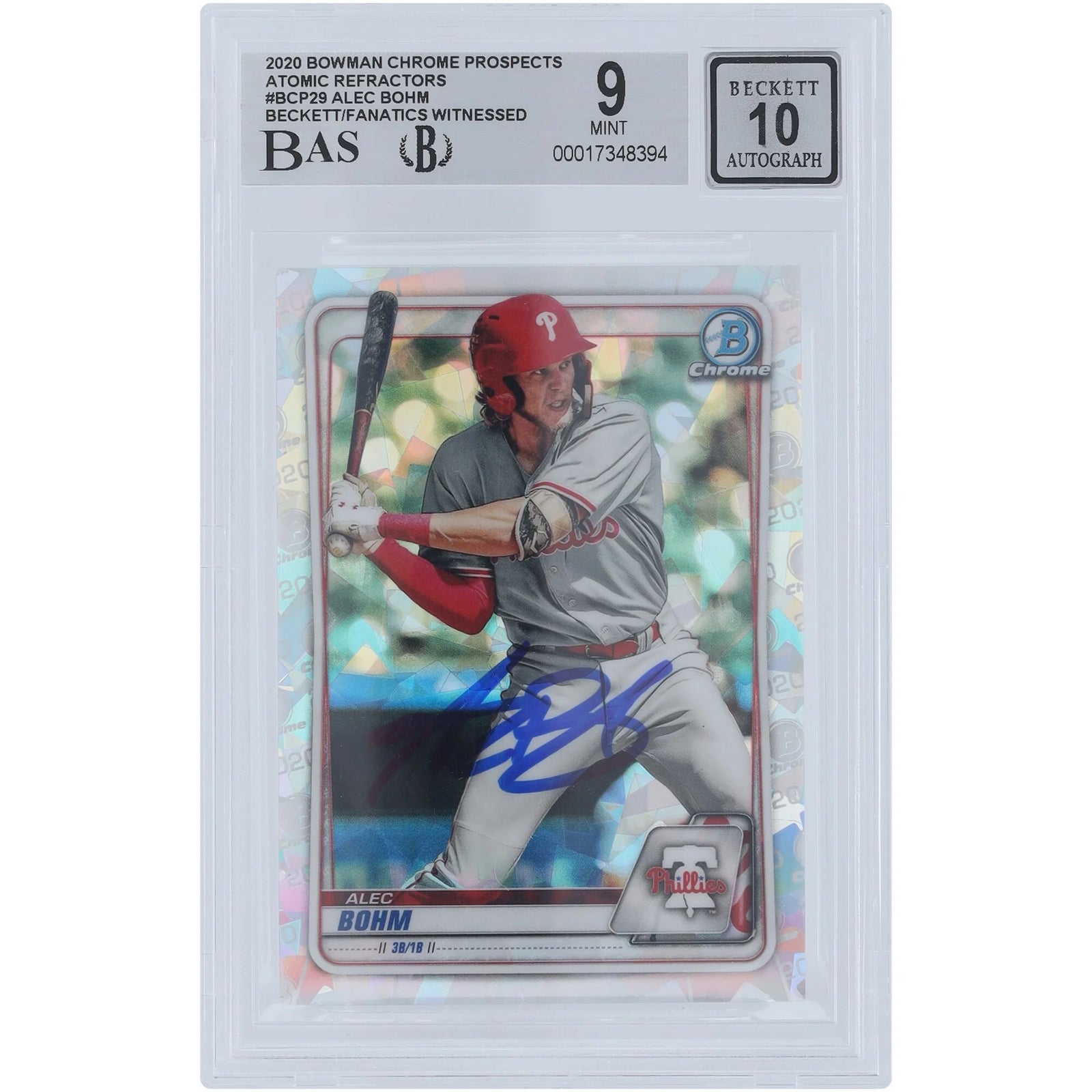 Alec Bohm Signed 2020 Bowman Chrome Prospects Atomic Refractors #BCP-29 | Graded 9