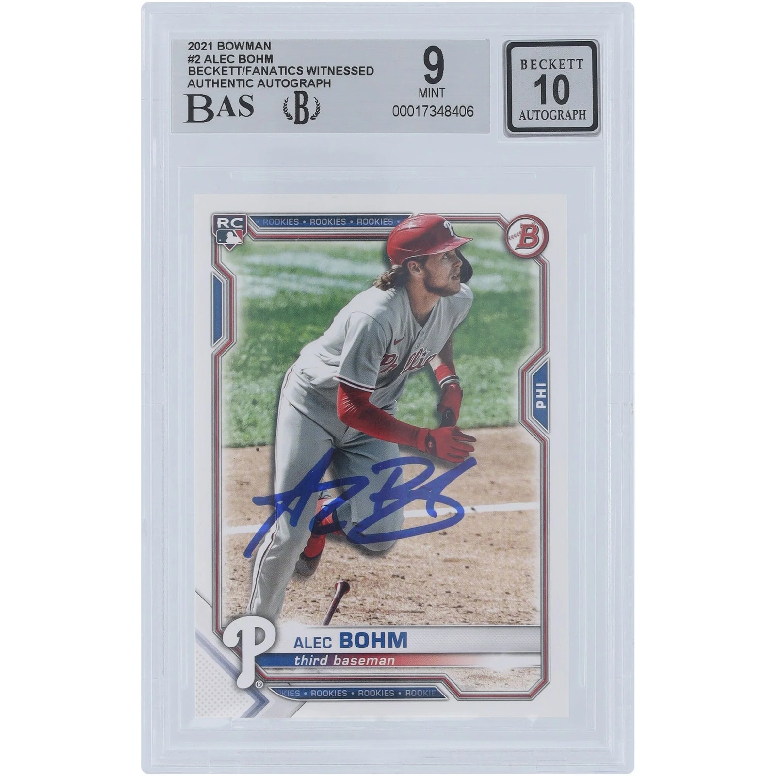 Alec Bohm Signed 2021 Bowman #2 Rookie Card | Beckett Grade 9