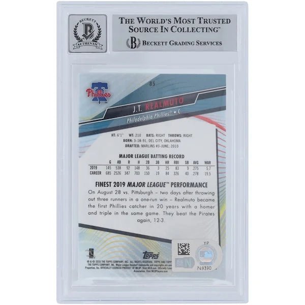 J.T. Realmuto Signed 2020 Topps Finest Blue Refractor #85 | Graded 9/10