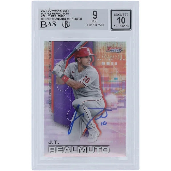 J.T. Realmuto Signed 2021 Bowman's Best Purple Refractor #77 | Beckett Authenticated 9/10
