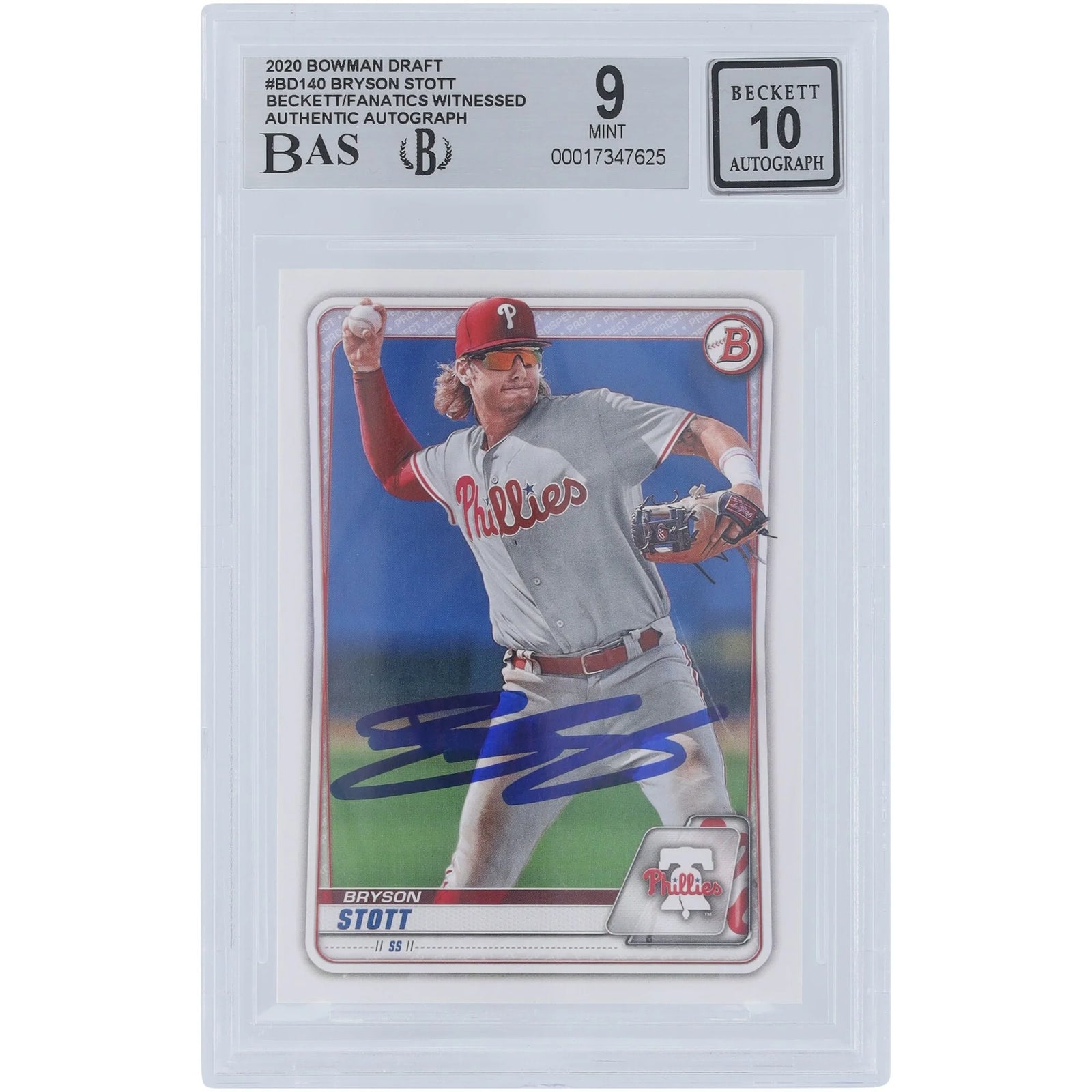 Bryson Stott Signed 2020 Bowman Draft #BD-140 Card | Beckett Authenticated 9