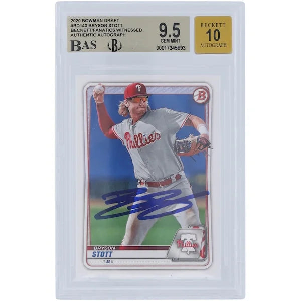 Bryson Stott Signed 2020 Bowman Draft #BD-140 Card | Beckett Graded 9.5