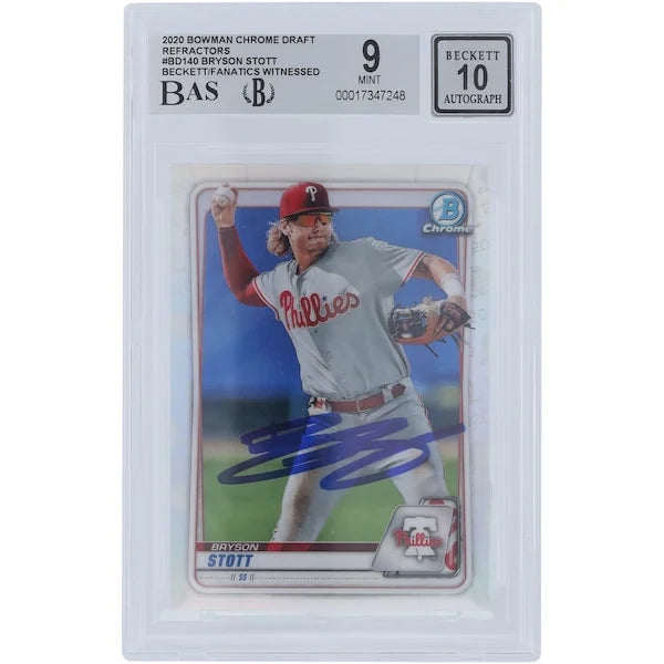 Bryson Stott Signed 2020 Bowman Draft Refractors #BD-140 | Graded 9