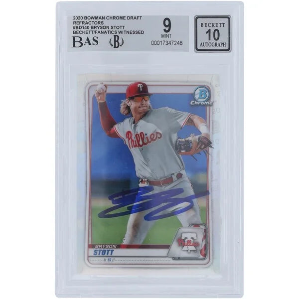 Bryson Stott Signed 2020 Bowman Draft Refractors #BD-140 | Graded 9