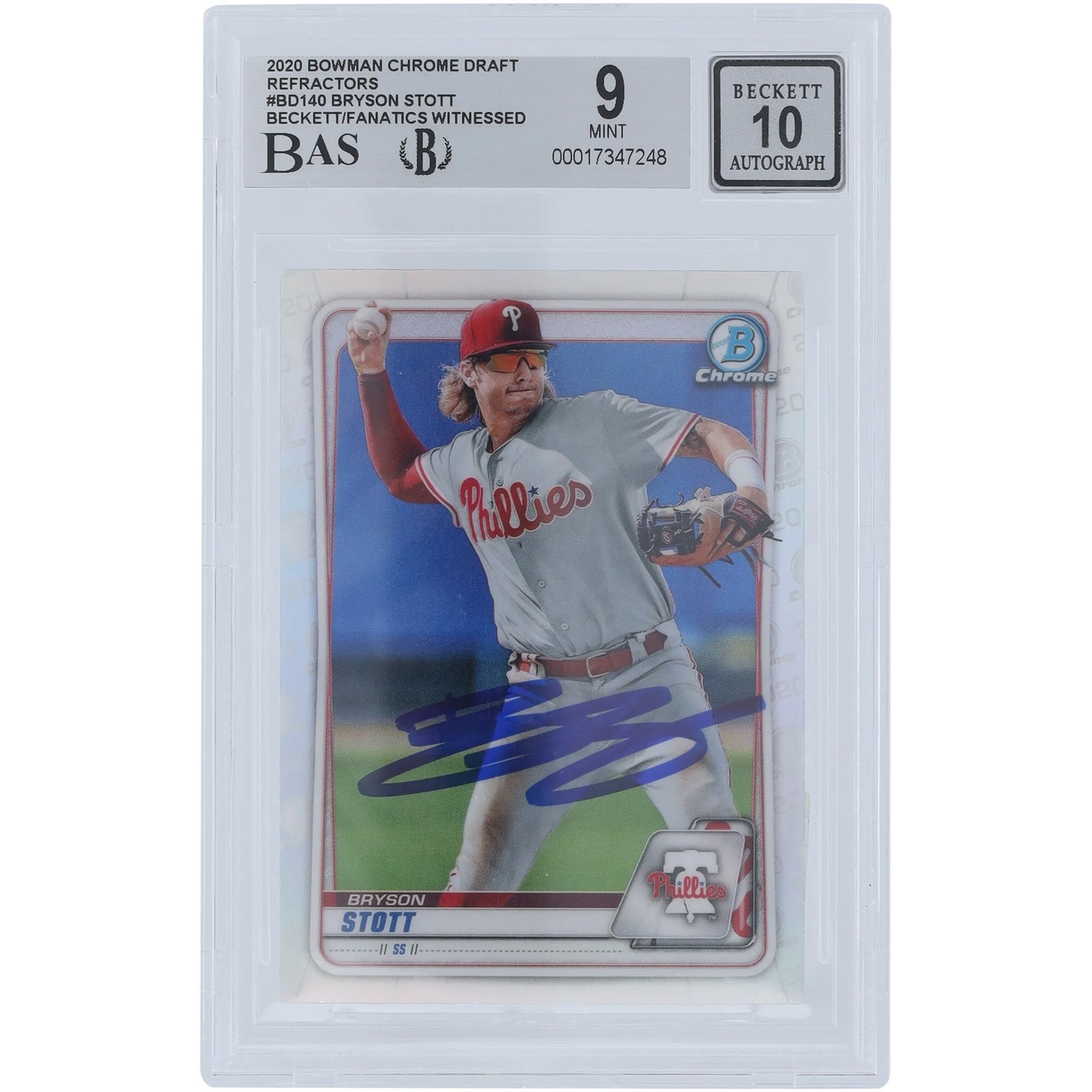 Bryson Stott Signed 2020 Bowman Draft Refractors #BD-140 | Graded 9