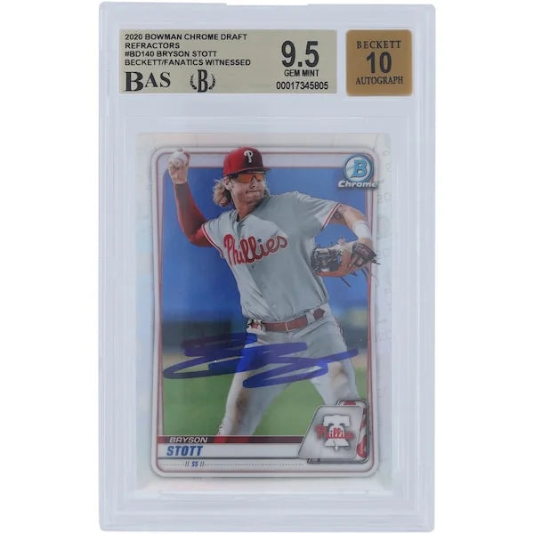 Bryson Stott Signed 2020 Bowman Draft Refractors #BD-140 | Graded 9.5