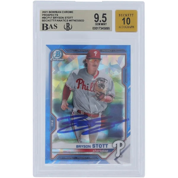 Bryson Stott Signed 2021 Bowman Chrome Sapphire Prospects #BCP-17 | BGS 9.5