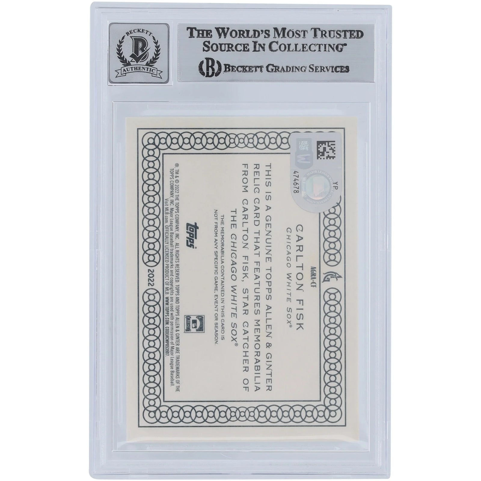 Carlton Fisk Signed 2022 Topps Allen & Ginter Relics Card | Beckett Authenticated