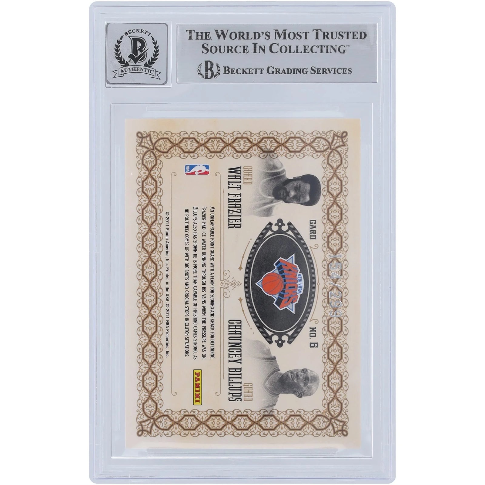 Walt Frazier and Chauncey Billups Signed 2010-11 Panini Gold Standard #6 Card | Graded 10