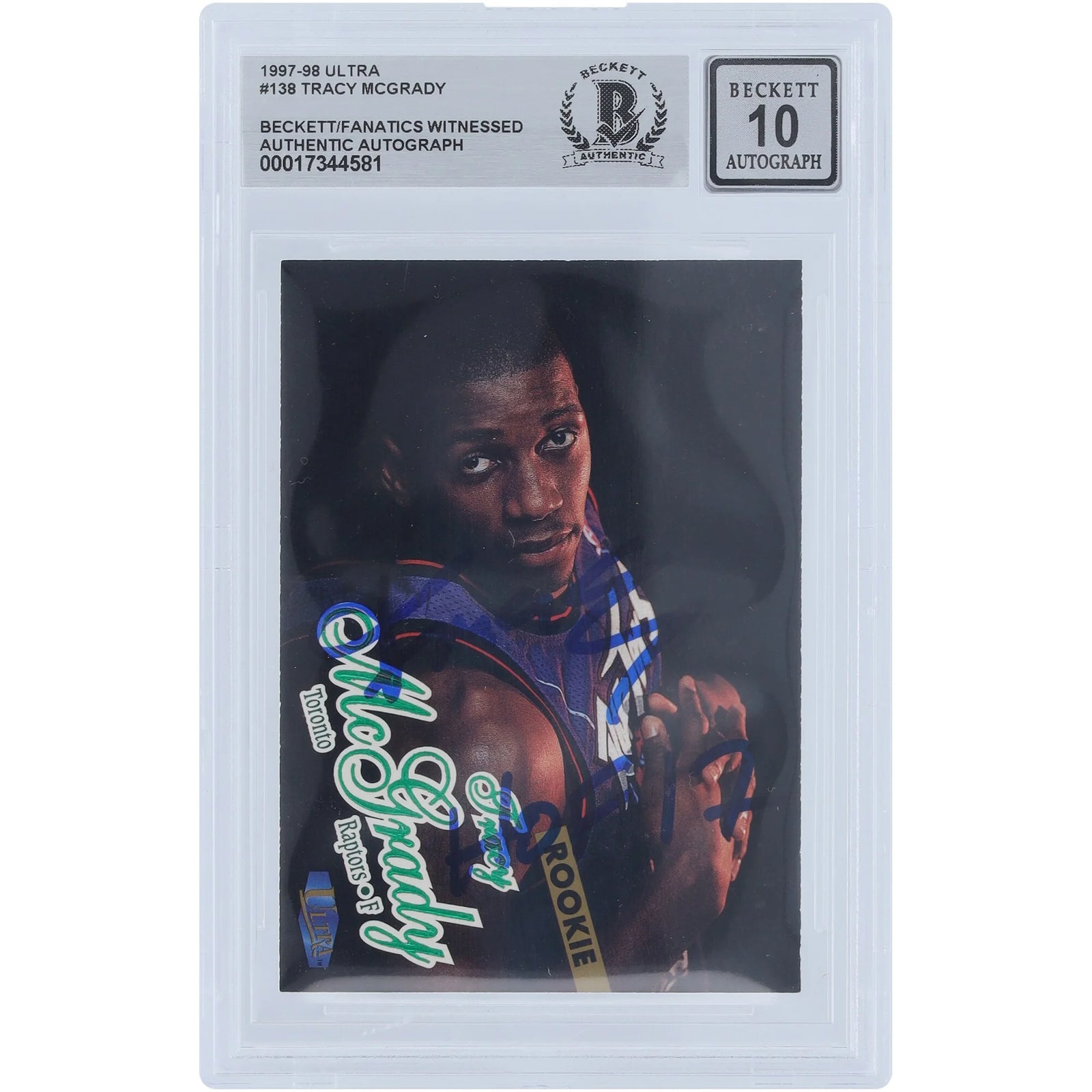Tracy McGrady Signed 1997-98 Fleer Ultra #138 Rookie Card | Beckett 10 with HOF 17 Inscrip