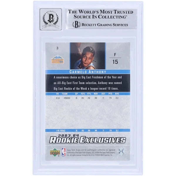 Carmelo Anthony Signed 2003-04 Upper Deck Rookie Exclusive #3 | Graded 9