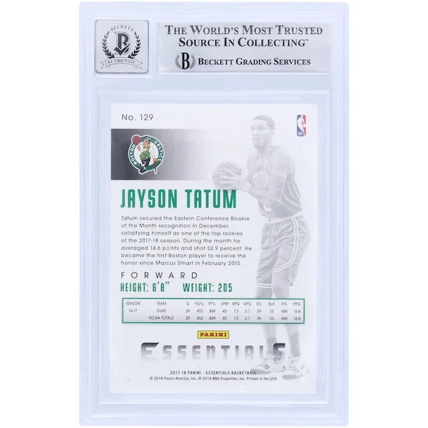 Jayson Tatum Signed 2017-18 Panini Essentials Rookie Card #129 | Beckett Graded 9