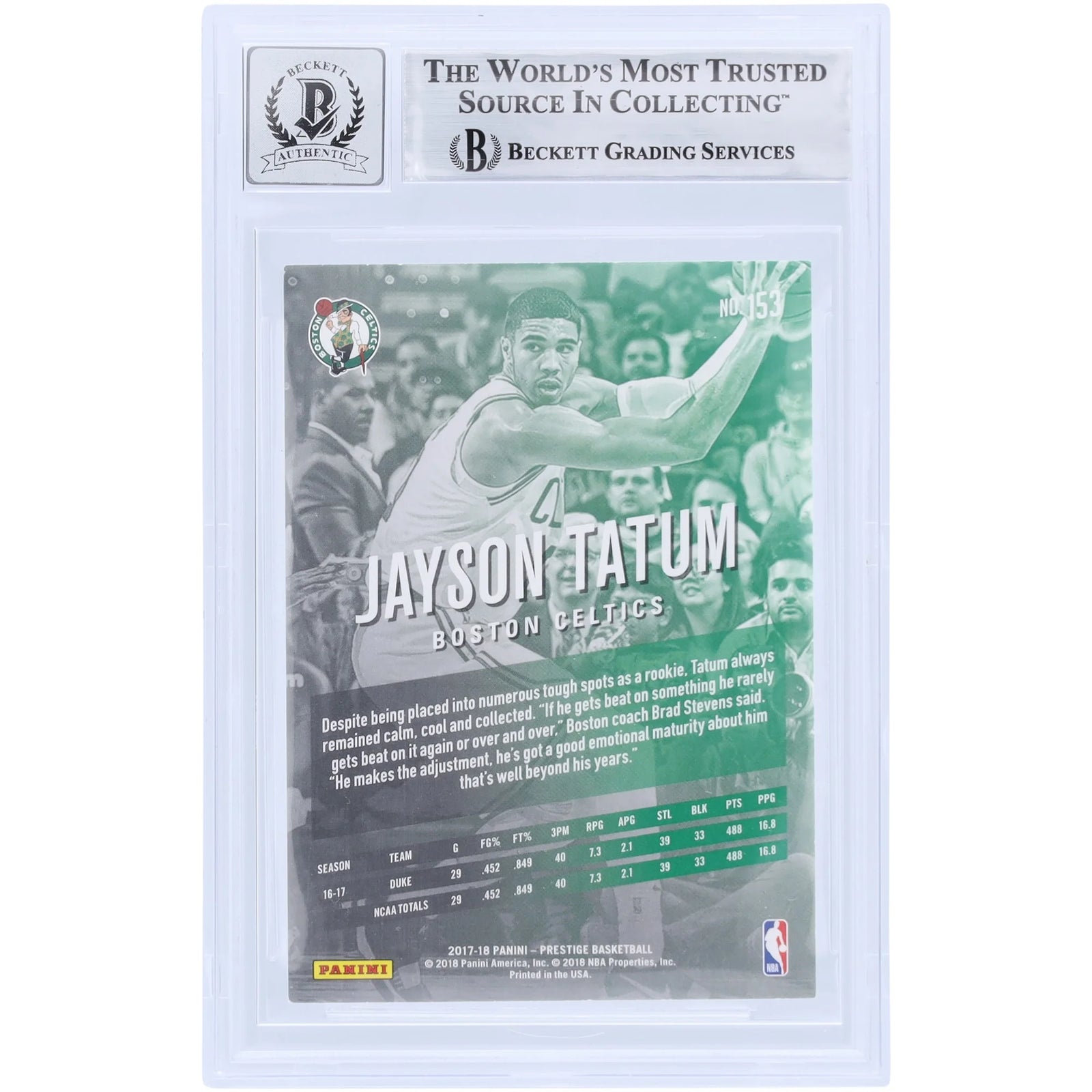 Jayson Tatum Signed 2017-18 Panini Prestige Rookie #153 Card | Graded 9