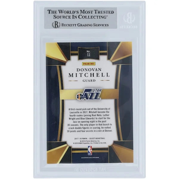Donovan Mitchell Utah Jazz Autographed 2017-18 Panini Select #11 Beckett Fanatics Witnessed Authenticated Rookie Card - F2