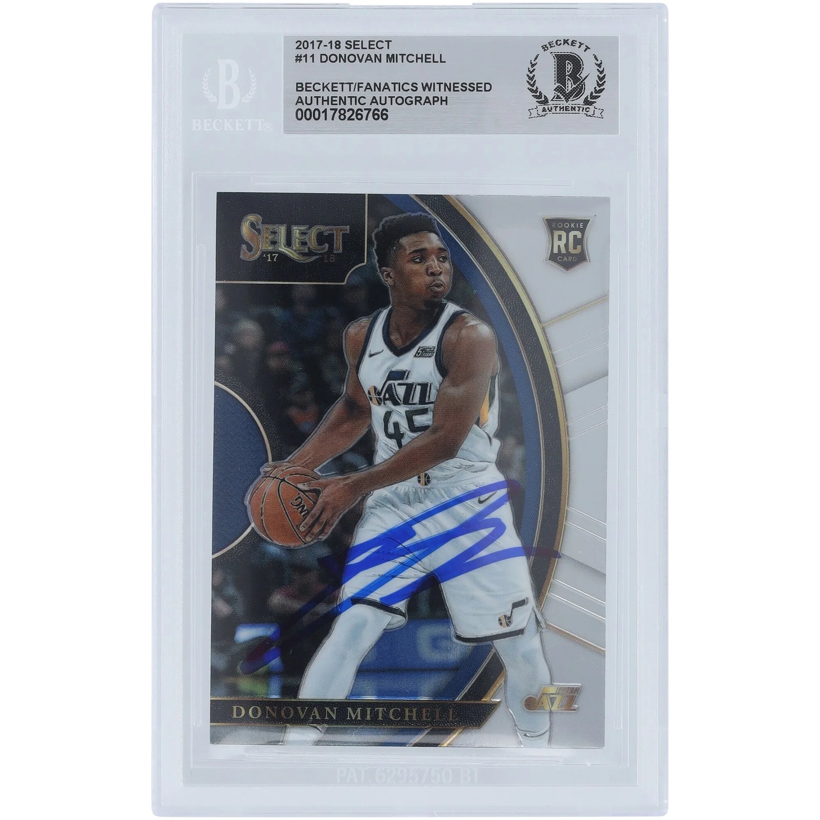Donovan Mitchell Utah Jazz Autographed 2017-18 Panini Select #11 Beckett Fanatics Witnessed Authenticated Rookie Card - F2