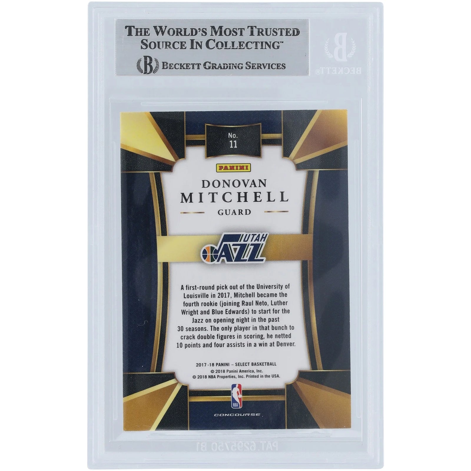 Donovan Mitchell Utah Jazz Autographed 2017-18 Panini Select #11 Beckett Fanatics Witnessed Authenticated Rookie Card - F2