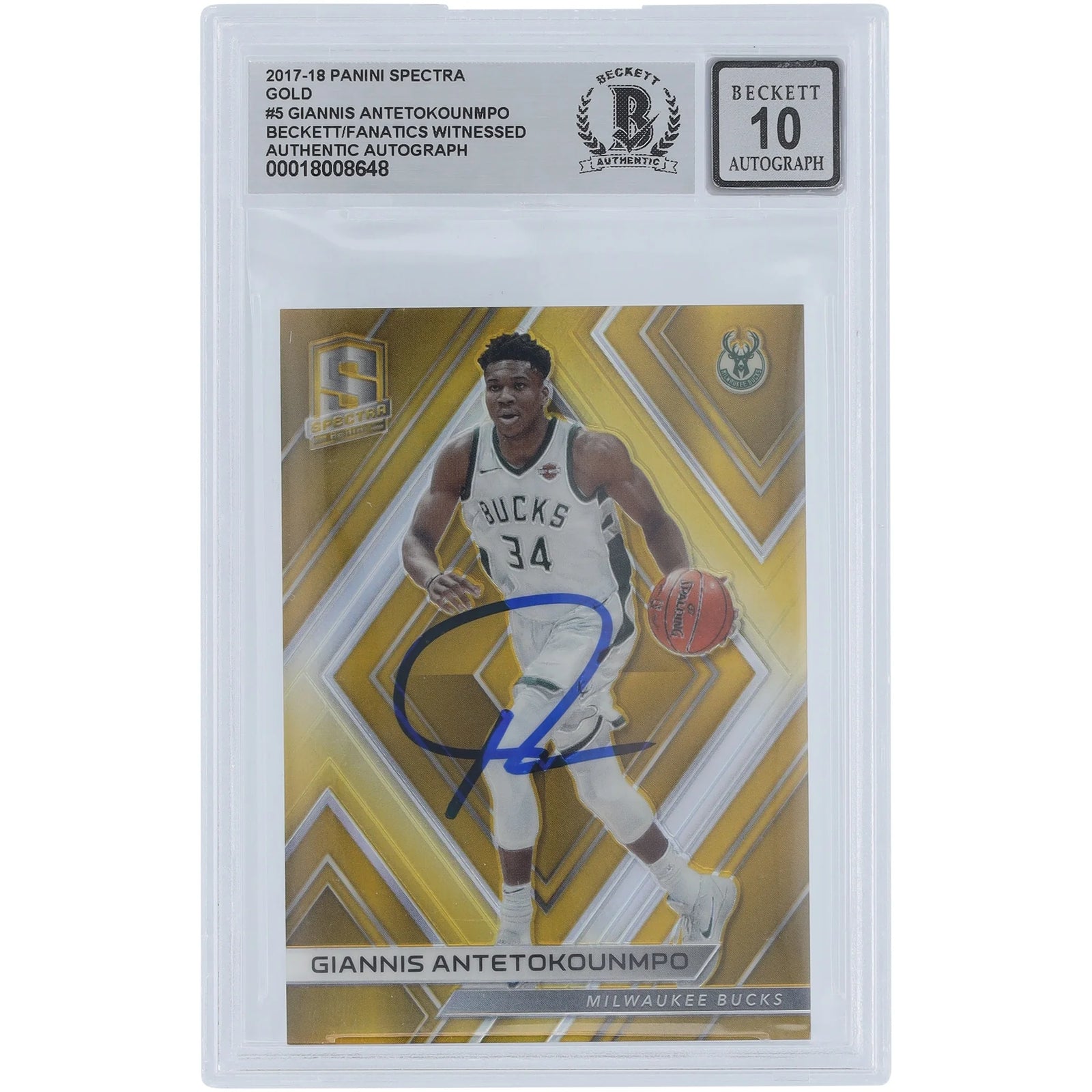 Giannis Antetokounmpo Signed 2017-18 Panini Spectra Gold Card | #3/10
