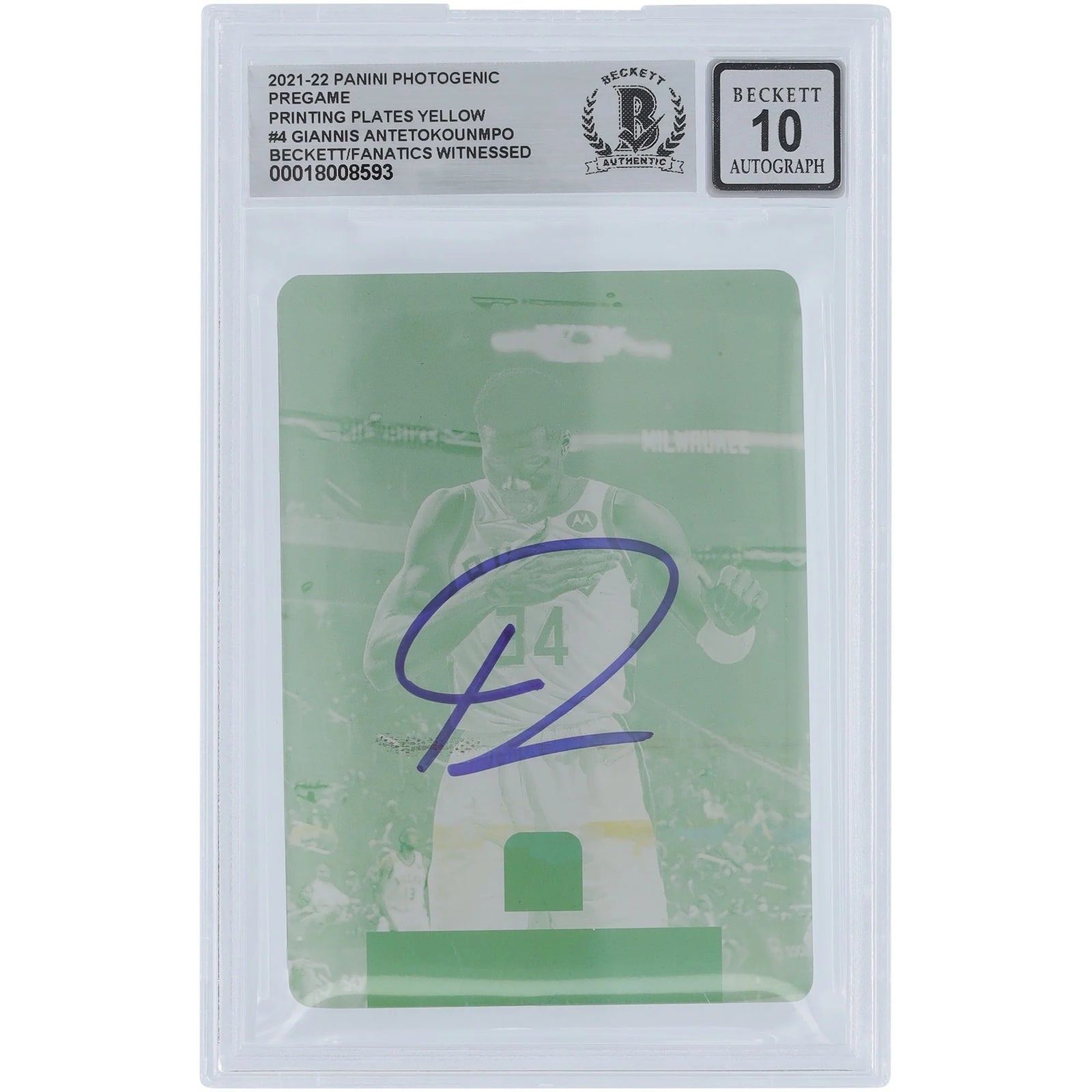 Giannis Antetokounmpo Signed 2021-22 Panini Photogenic Yellow Printing Plate | 1/1 Beckett