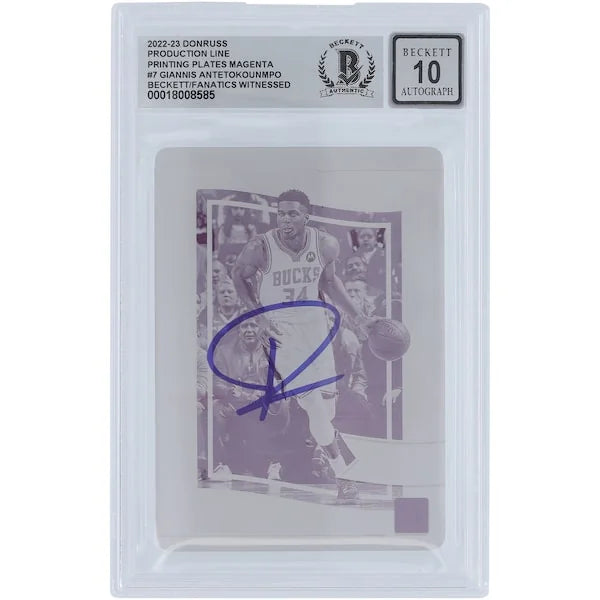 Giannis Antetokounmpo Signed 2022-23 Donruss Magenta Printing Plate #7 | 1/1