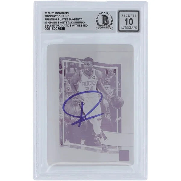 Giannis Antetokounmpo Signed 2022-23 Donruss Magenta Printing Plate #7 | 1/1