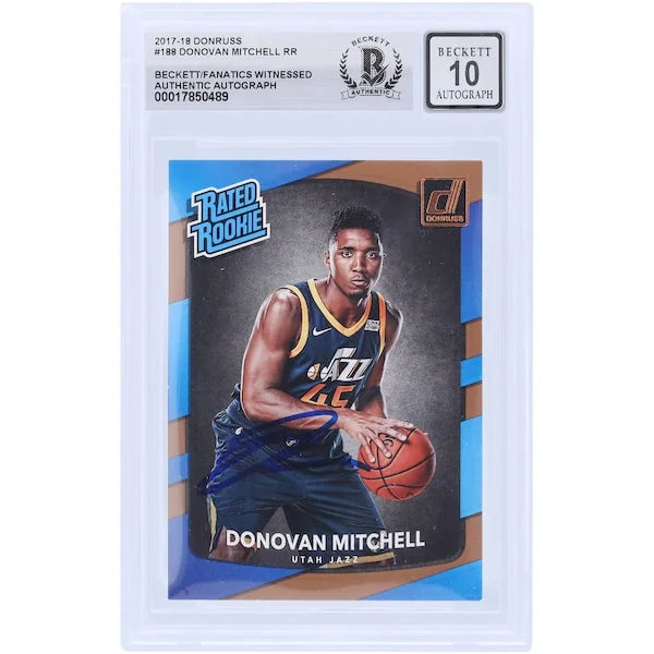 Donovan Mitchell Signed 2017-18 Panini Donruss #188 Rookie Card | Beckett 10
