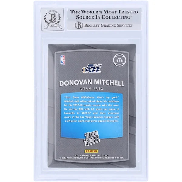 Donovan Mitchell Signed 2017-18 Panini Donruss #188 Rookie Card | Beckett 10