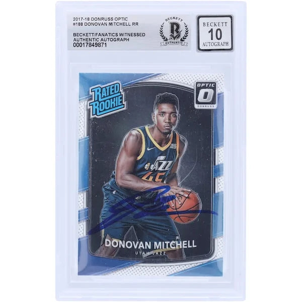 Donovan Mitchell Signed 2017-18 Panini Donruss Optic #188 Rookie Card | Beckett 10