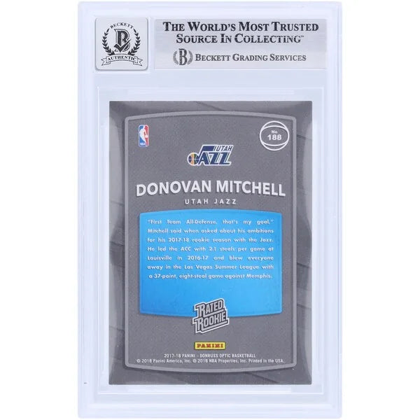 Donovan Mitchell Signed 2017-18 Panini Donruss Optic #188 Rookie Card | Beckett 10