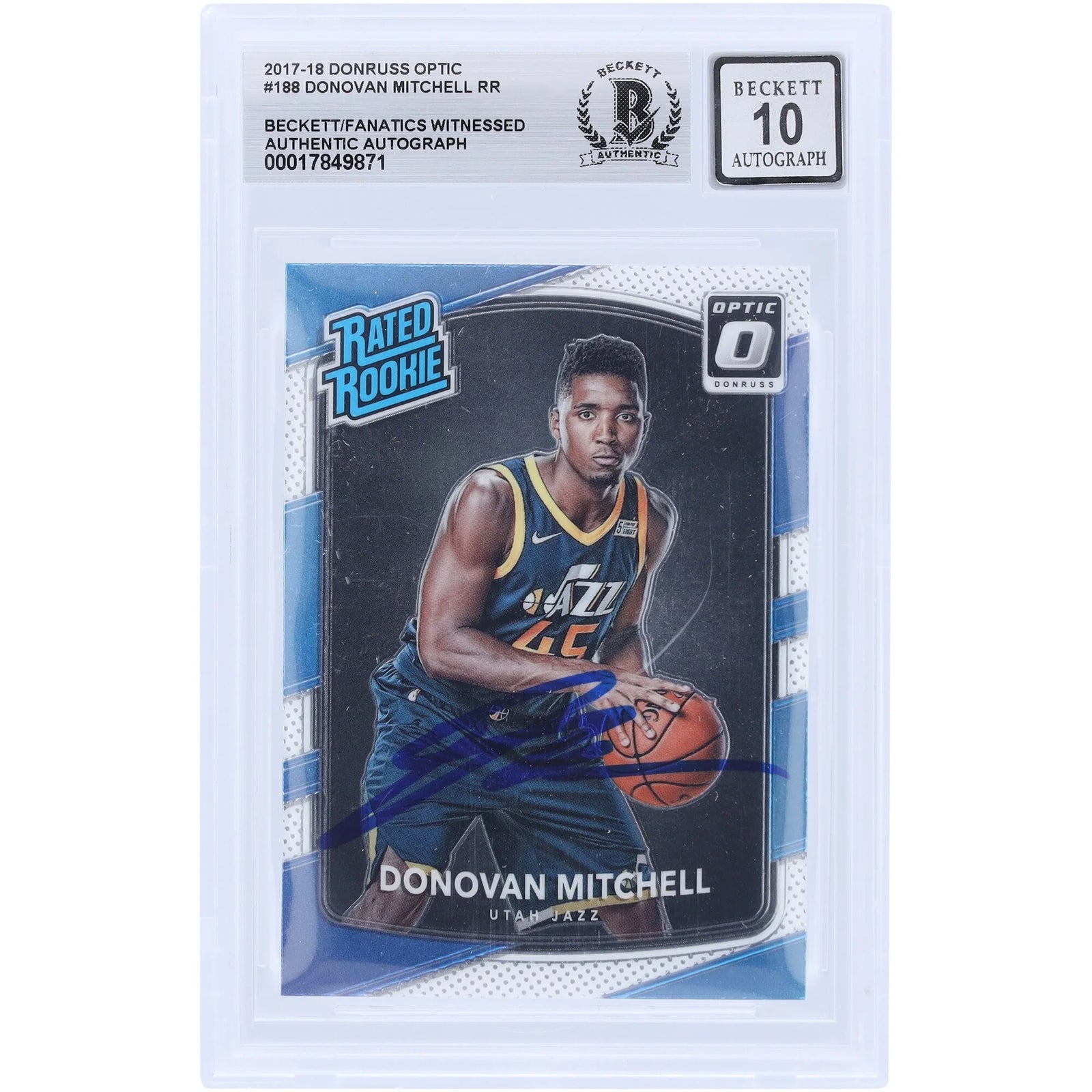 Donovan Mitchell Signed 2017-18 Panini Donruss Optic #188 Rookie Card | Beckett 10