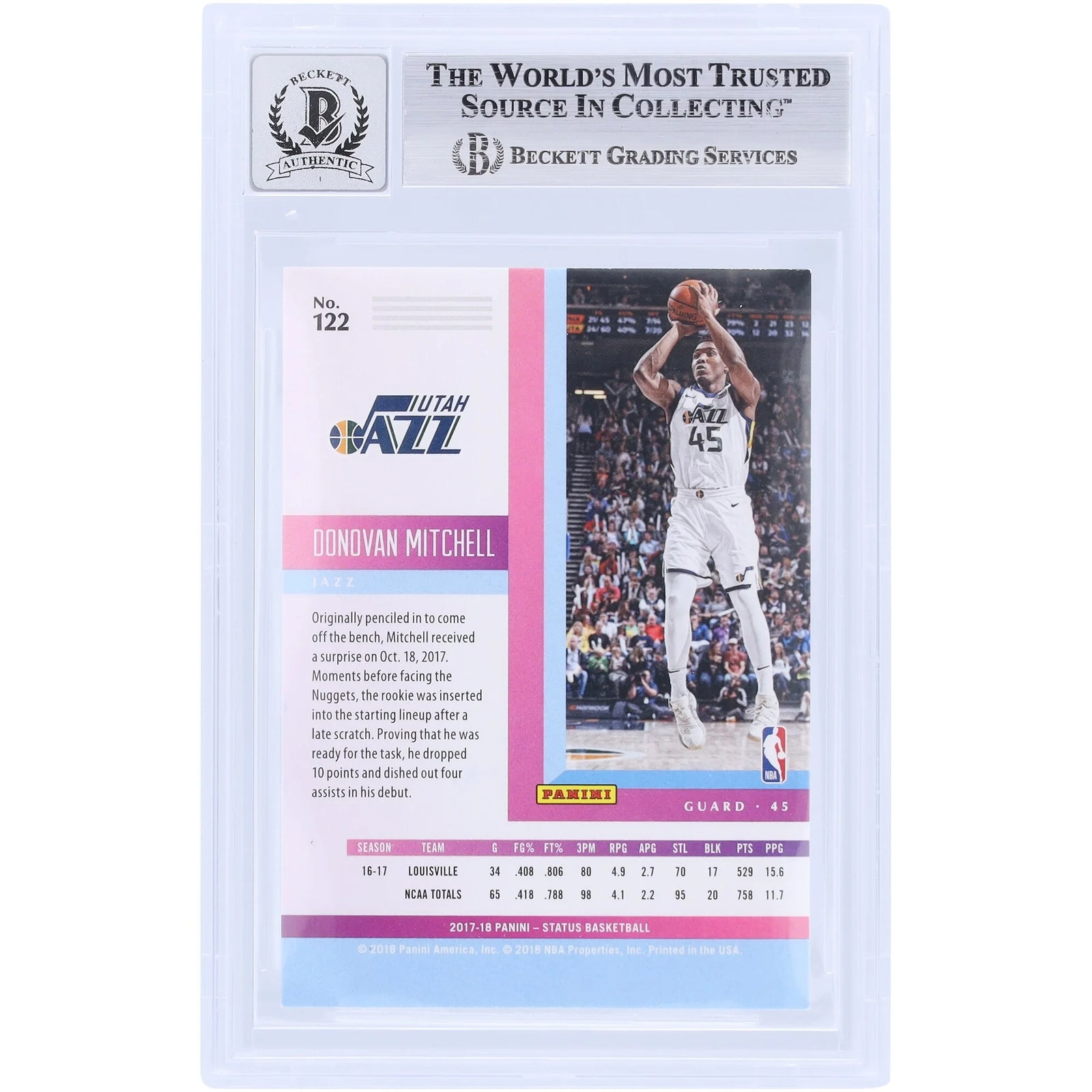Donovan Mitchell Signed 2017-18 Panini Status #122 Rookie Card | Grade 10