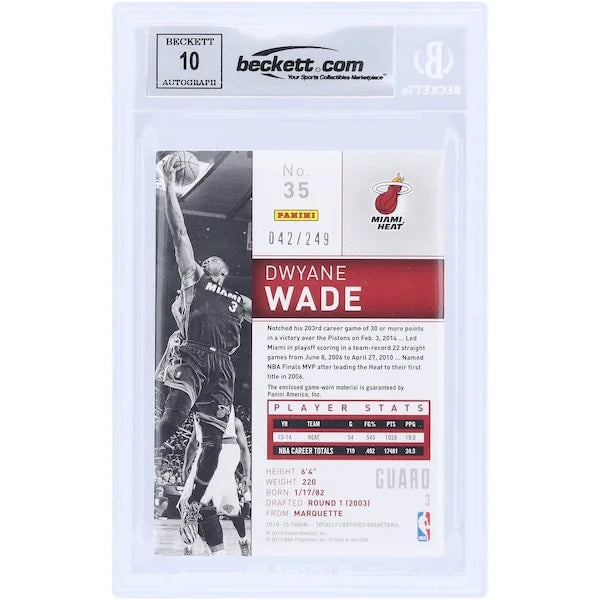 Dwyane Wade Signed 2014-15 Panini Totally Certified Red Relic #35 | Graded 10