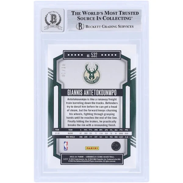 Giannis Antetokounmpo Signed 2022-23 Panini Chronicles Score Gold Card | Beckett 10