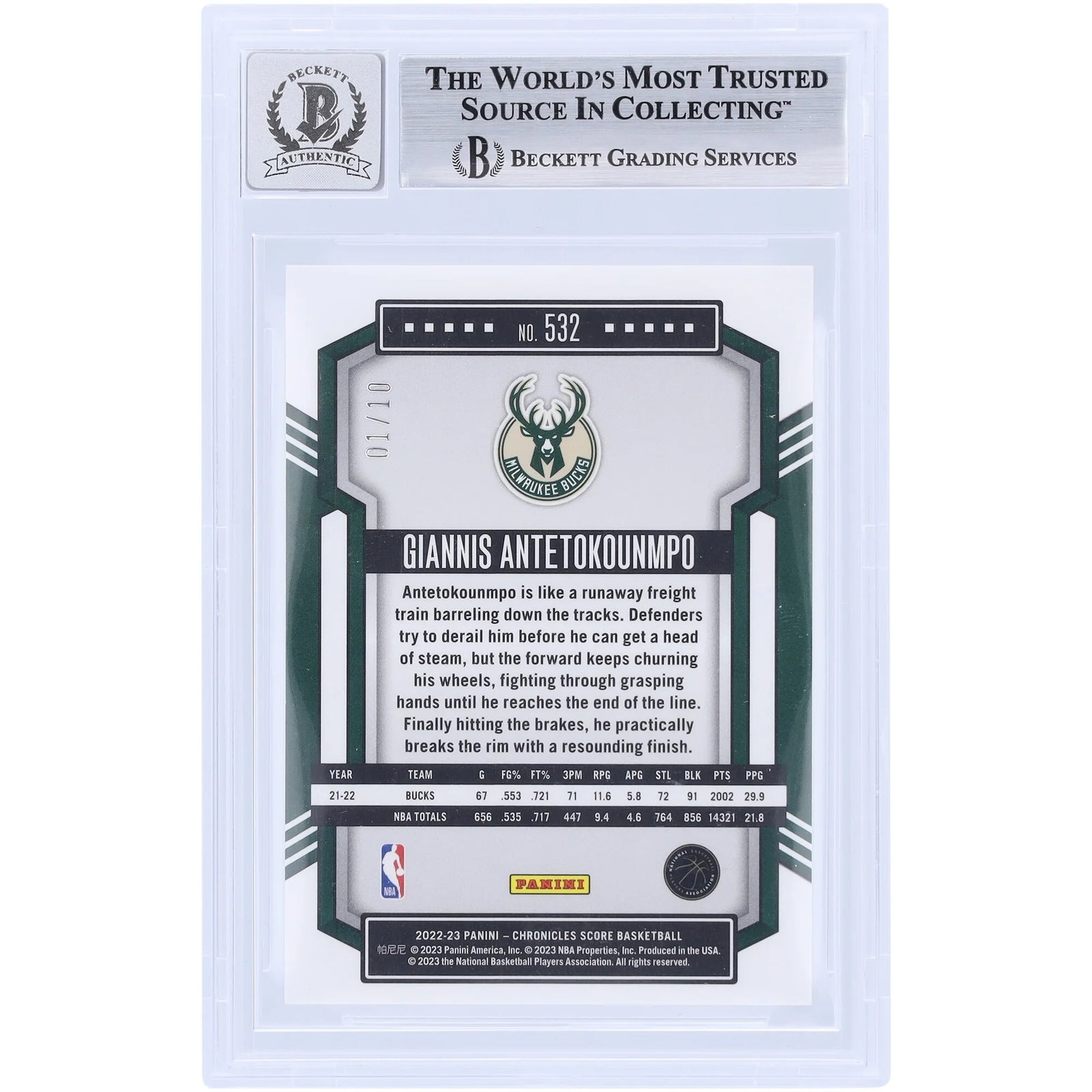 Giannis Antetokounmpo Signed 2022-23 Panini Chronicles Score Gold Card | Beckett 10
