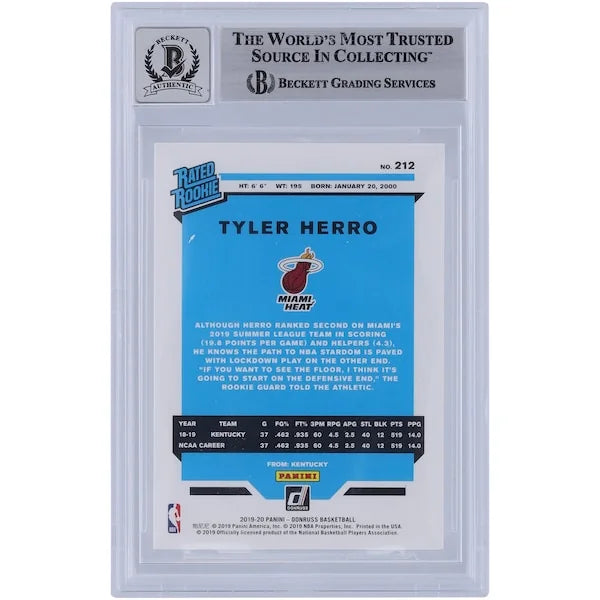 Tyler Herro Signed 2019-20 Panini Donruss #212 Rookie Card | Beckett Graded 9