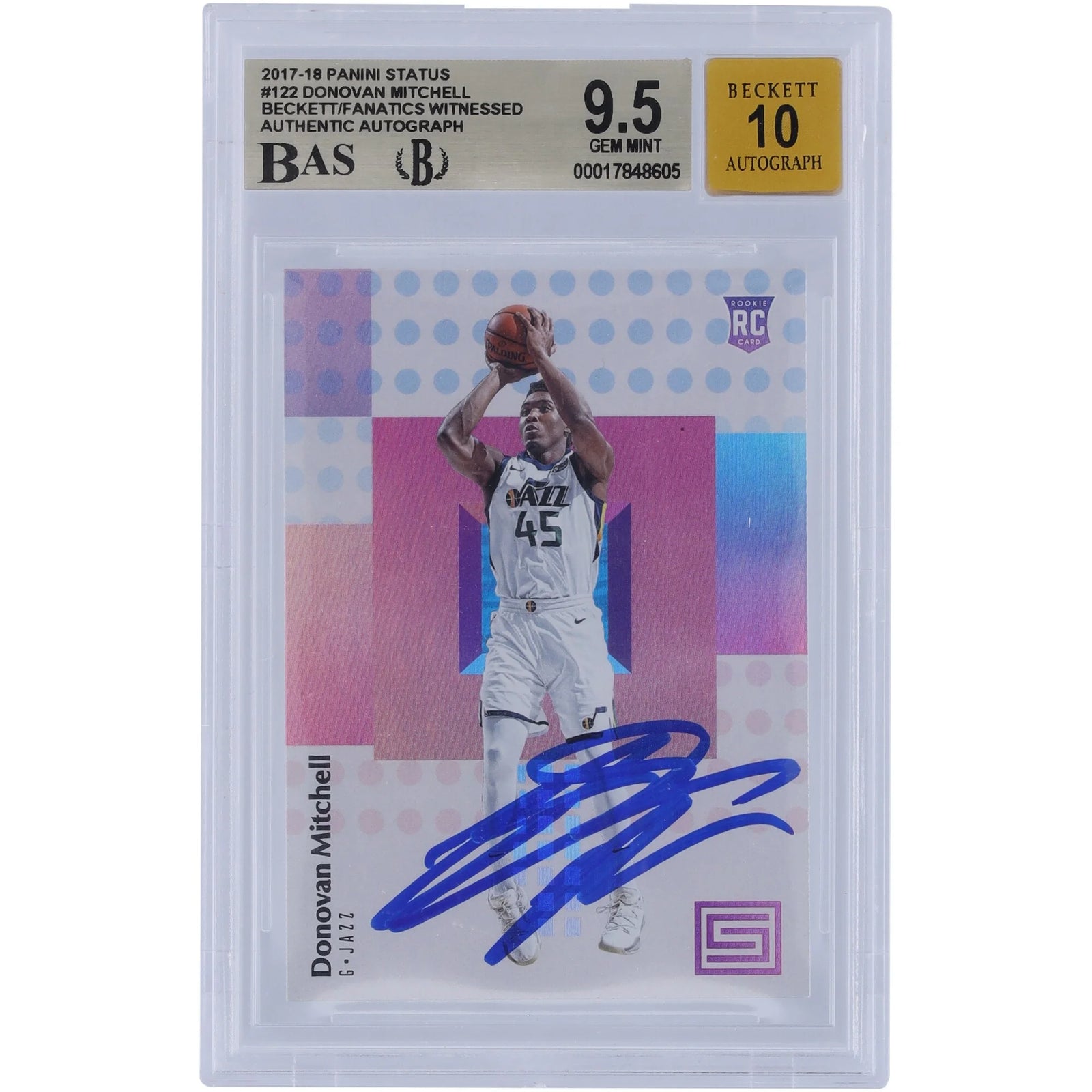 Donovan Mitchell Signed 2017-18 Panini Status #122 Rookie Card | Graded 9.5