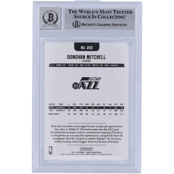 Donovan Mitchell Signed 2017-18 Panini Hoops #263 Rookie Card | Beckett Authenticated 9/10