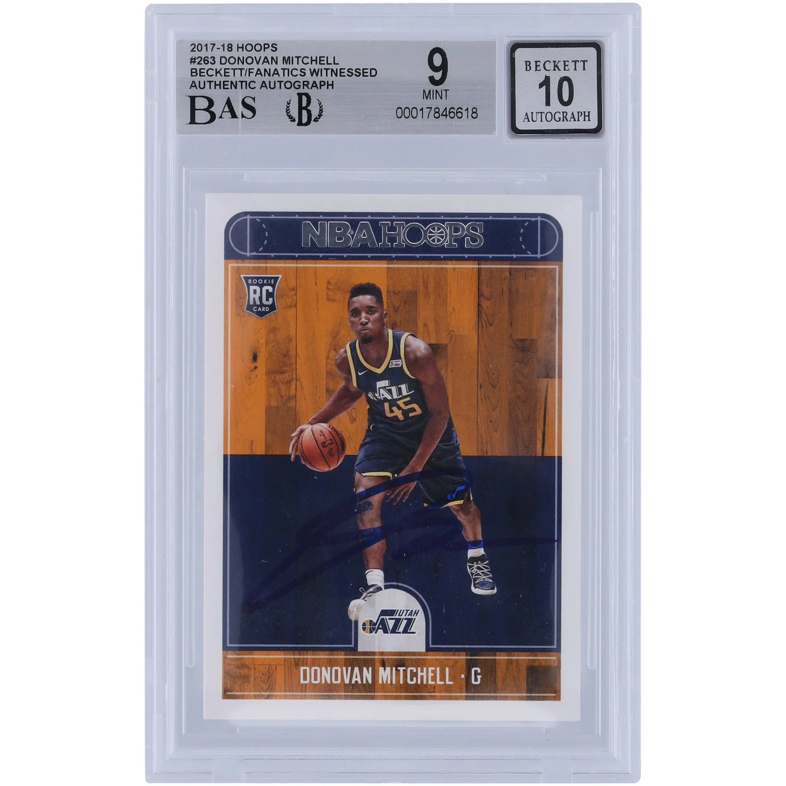 Donovan Mitchell Signed 2017-18 Panini Hoops #263 Rookie Card | Beckett Authenticated 9/10