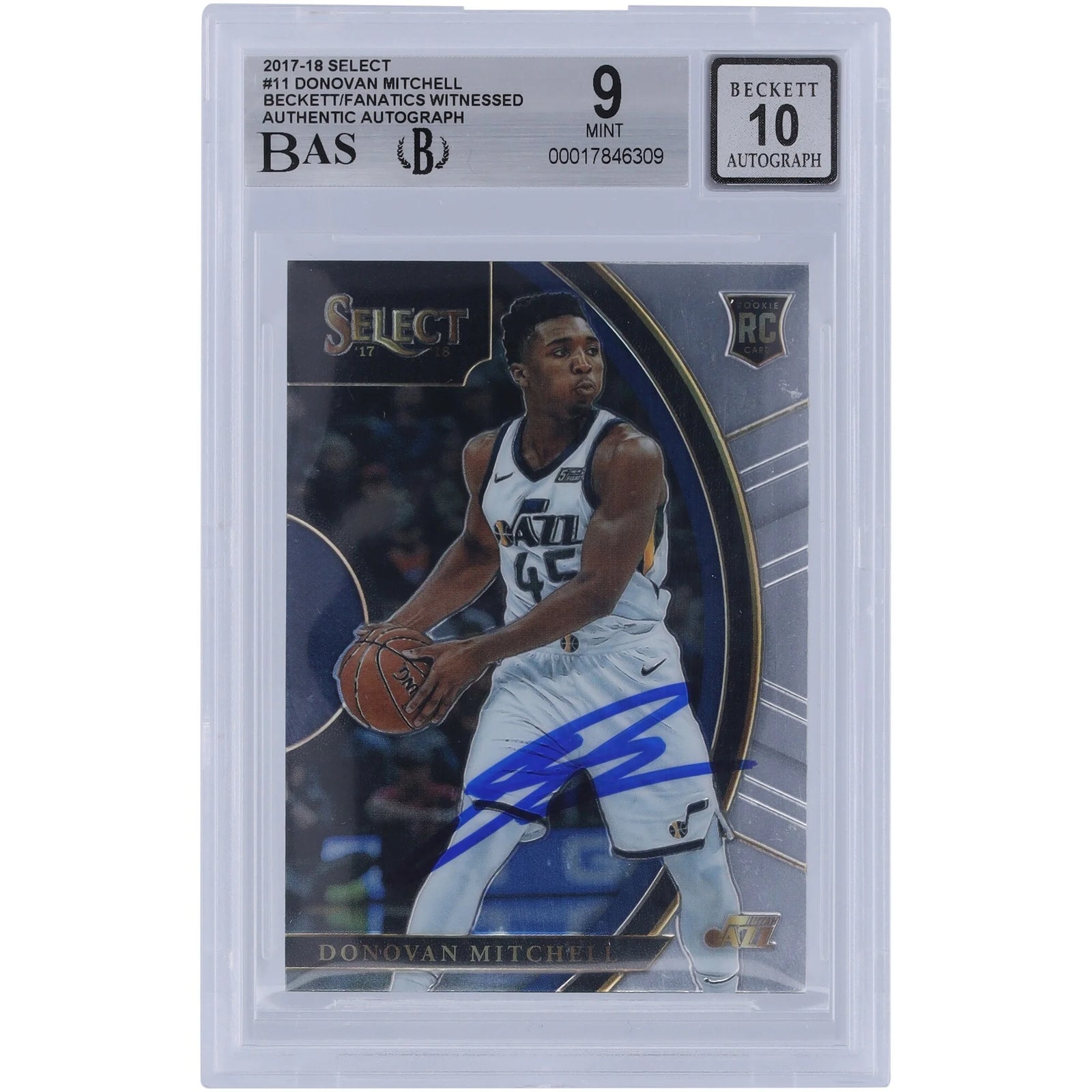 Donovan Mitchell Signed 2017-18 Panini Select #11 Rookie Card | Beckett 9