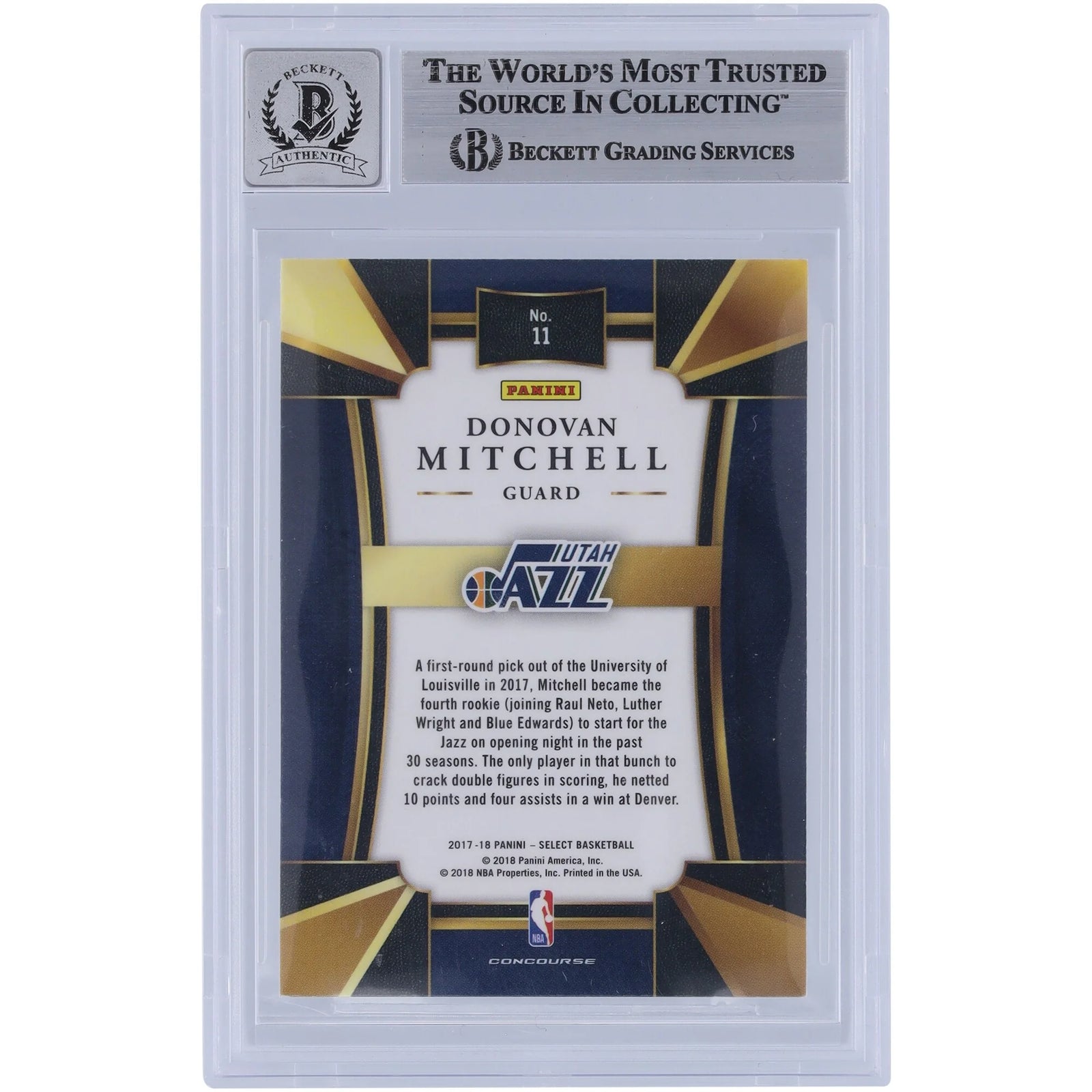 Donovan Mitchell Signed 2017-18 Panini Select #11 Rookie Card | Beckett 9