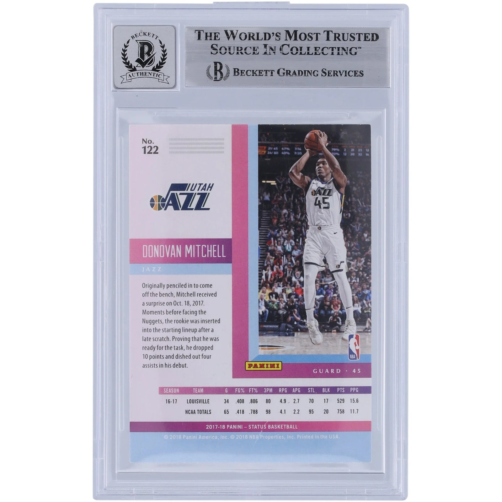 Donovan Mitchell Signed 2017-18 Panini Status #122 Rookie Card | Beckett Authenticated