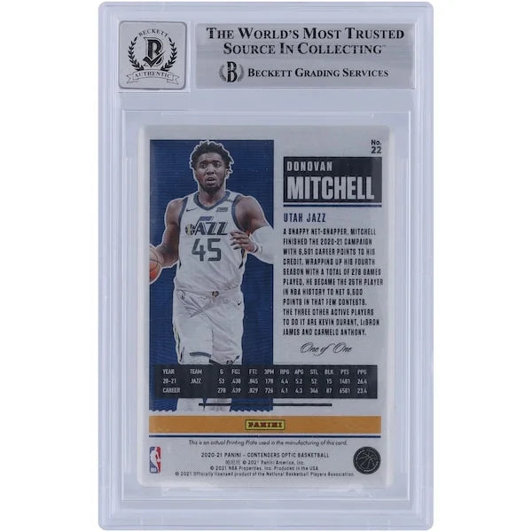 Donovan Mitchell Signed 2021-22 Panini Contenders Optic Black Printing Plate #83 | 1/1