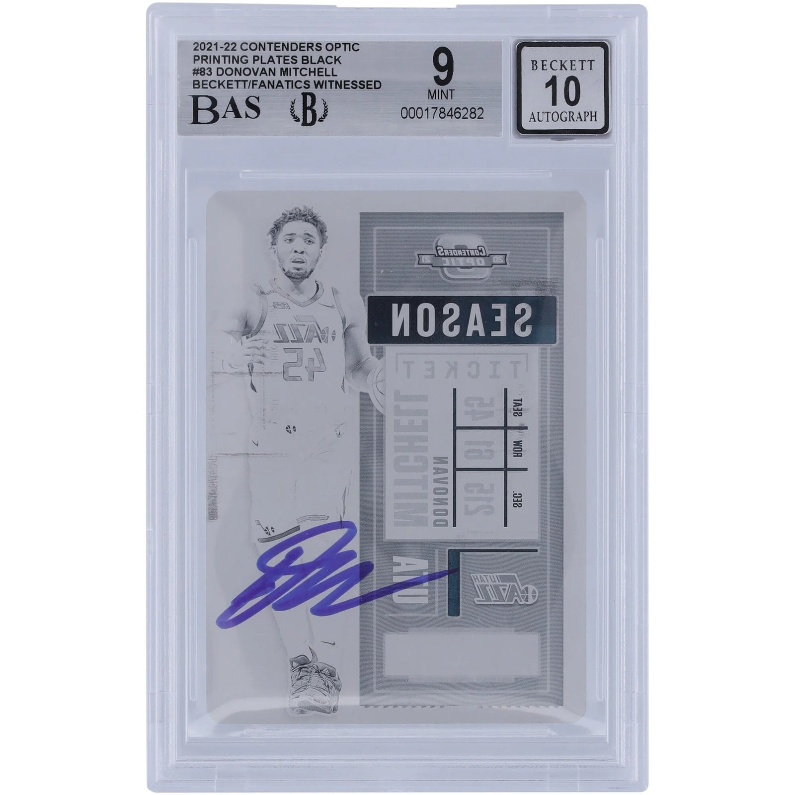 Donovan Mitchell Signed 2021-22 Panini Contenders Optic Black Printing Plate #83 | 1/1