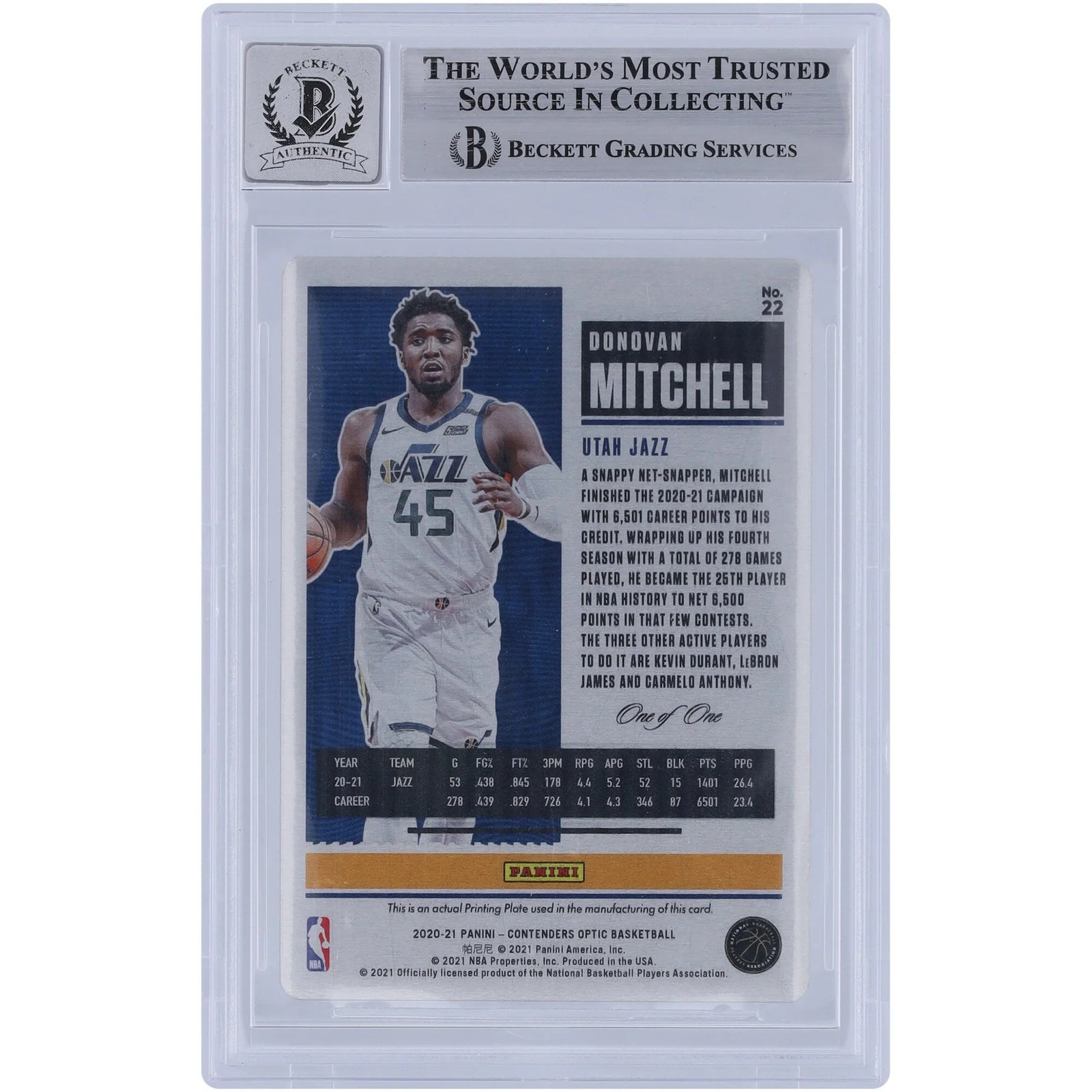 Donovan Mitchell Signed 2021-22 Panini Contenders Optic Black Printing Plate #83 | 1/1