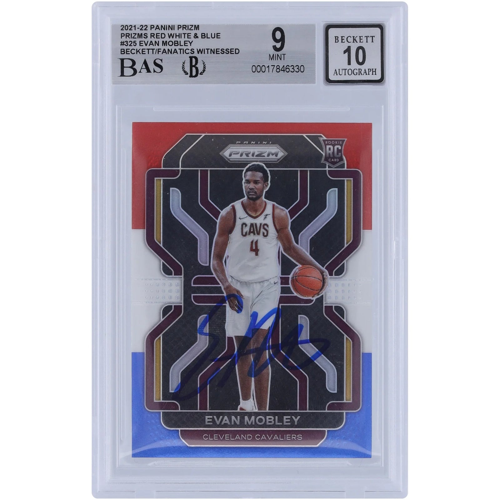 Evan Mobley Signed 2021-22 Panini Prizm Rookie #325 Card | Red White & Blue