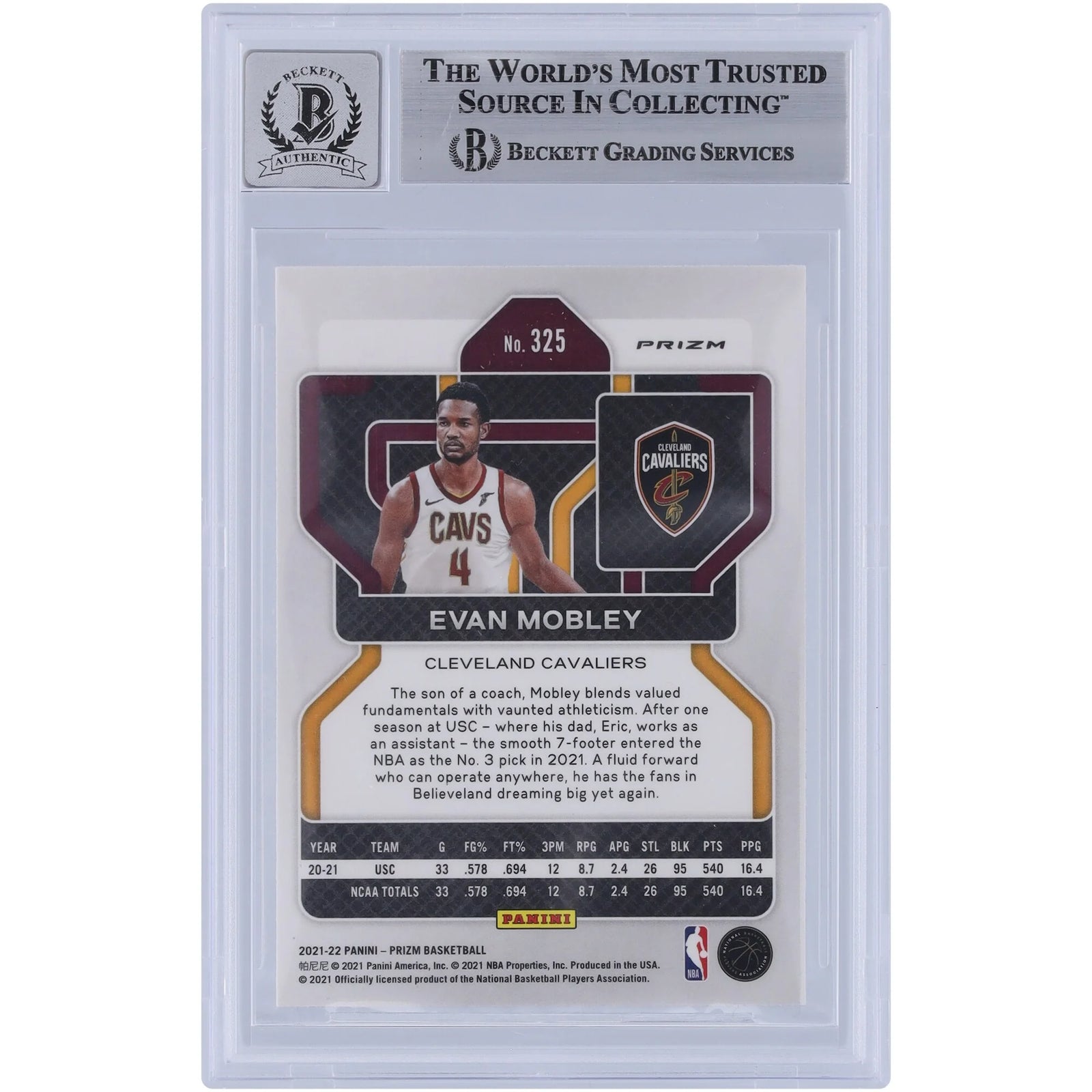 Evan Mobley Signed 2021-22 Panini Prizm Rookie #325 Card | Red White & Blue
